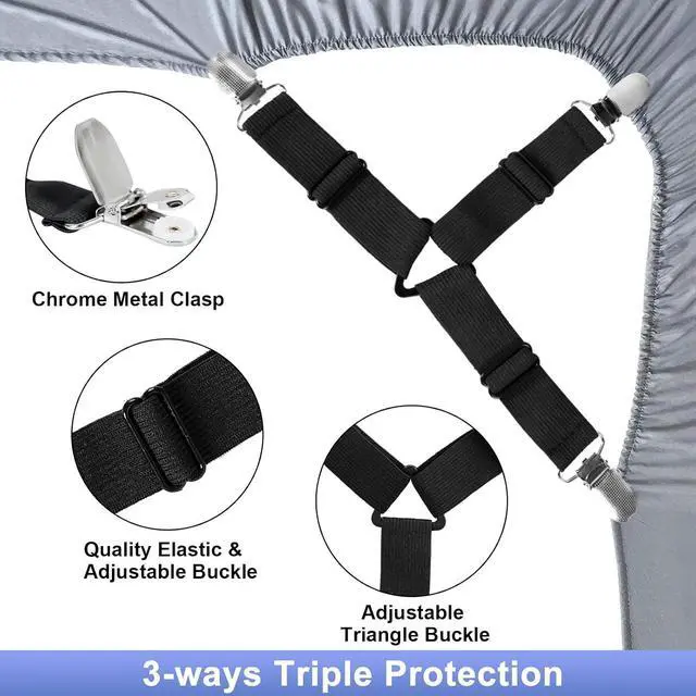 Alt view image 4 of 7 - Attmu 6 Pack Bed Sheet Straps Fitted Bed Sheet Fasteners Clips Black