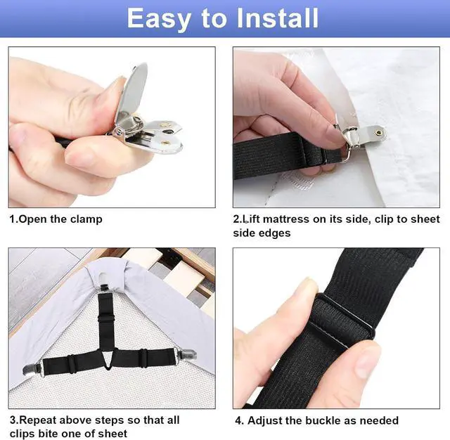 Alt view image 6 of 7 - Attmu 6 Pack Bed Sheet Straps Fitted Bed Sheet Fasteners Clips Black