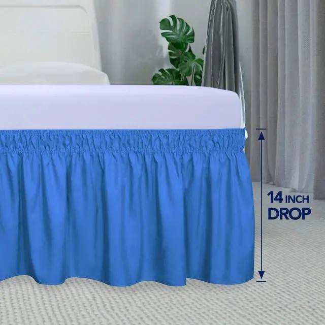 Alt view image 6 of 7 - PureFit Wrap Around Ruffled Bed Skirt, Blue, Queen/King - 14" Drop