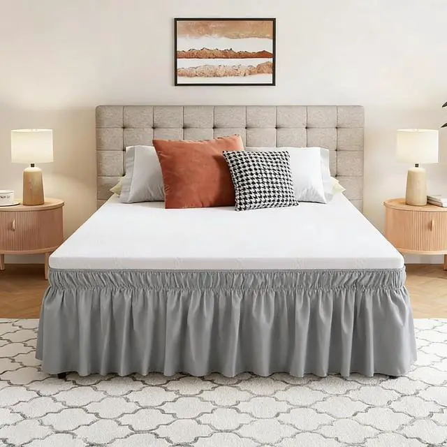 Main image of Vocander Grey Twin Bed Skirt 14 Inch Drop, Elastic Wrap Dust Ruffle