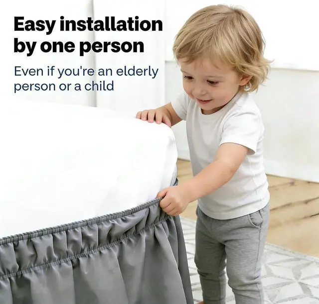 Alt view image 2 of 7 - Vocander Grey Twin Bed Skirt 14 Inch Drop, Elastic Wrap Dust Ruffle