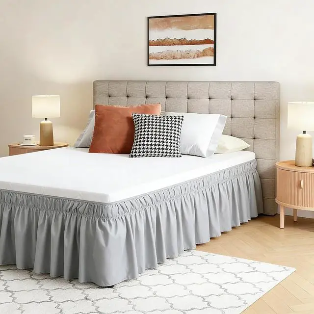 Alt view image 4 of 7 - Vocander Grey Twin Bed Skirt 14 Inch Drop, Elastic Wrap Dust Ruffle