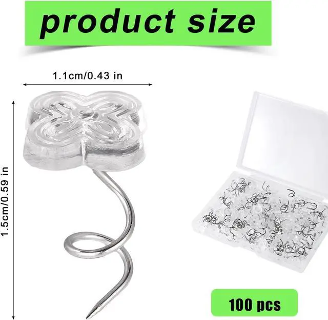 Alt view image 2 of 7 - 100pcs Bed Skirt Pins, 0.43 Inch Twist Pins with Clear Heads Upholstery Tacks Headliner Pin for Slipcovers and Bedskirts Holders (Four-Leaf Clover)