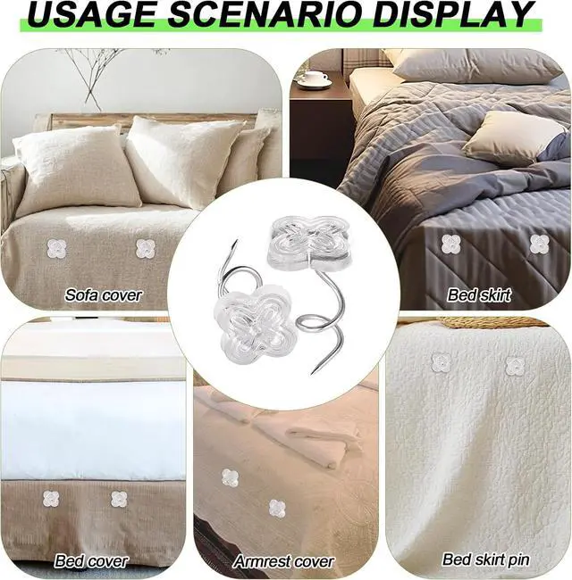 Alt view image 7 of 7 - 100pcs Bed Skirt Pins, 0.43 Inch Twist Pins with Clear Heads Upholstery Tacks Headliner Pin for Slipcovers and Bedskirts Holders (Four-Leaf Clover)