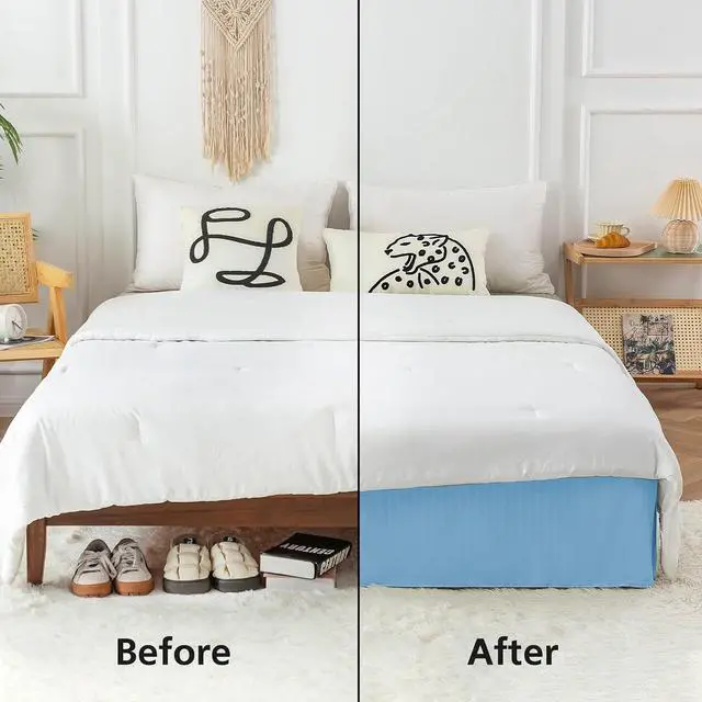 Alt view image 3 of 6 - HENGWEITEXT Queen Size Bed Skirt Split Corners,Pleated Bed Skirts with Split Corners,Queen Size Ruffle Bed Skirt Split Corners,Easy Fit,Fade Resistant,Wrinkle Free,Tailored Drop