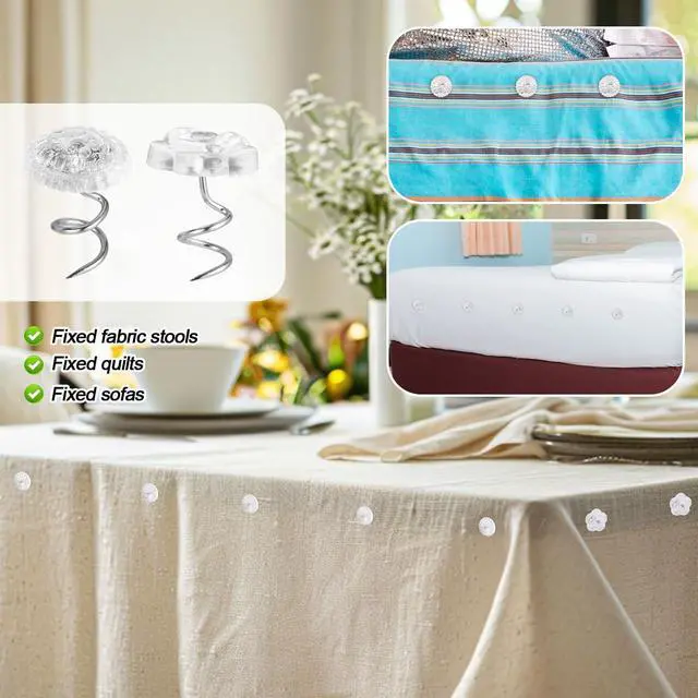 Alt view image 6 of 7 - 100pcs Bed Skirt Pins, Strong Hold Upholstery Tacks Headliner Pins Flower and Mushroom Clear Heads Spiral Push Pin Twist Pins for Fixing Slipcovers Bedskirts Furniture Drapery Quilt Fabrics in Place
