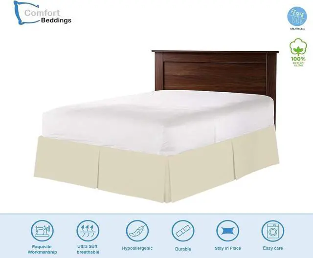 Alt view image 2 of 7 - Comfort Beddings Magic Bed Skirt King 16 Inch Drop Bed Skirt 100% Cotton Blend No Mattress Lifter Wrap Around Bed Skirt with Non Split Corners - Ivory