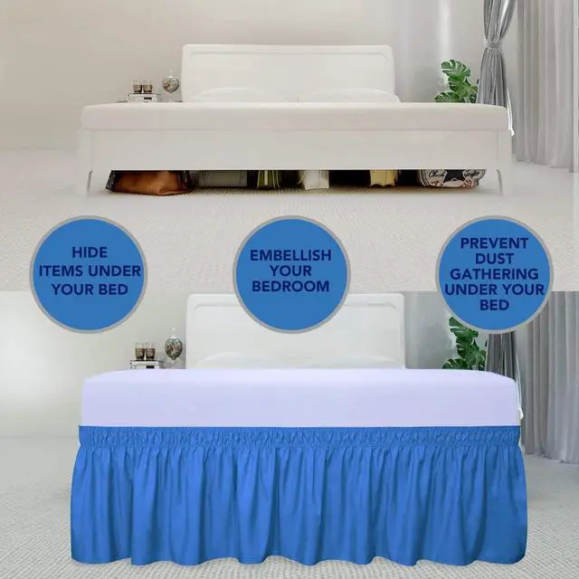 Alt view image 3 of 7 - PureFit Wrap Around Ruffled Bed Skirt, Blue, Queen/King - 14" Drop