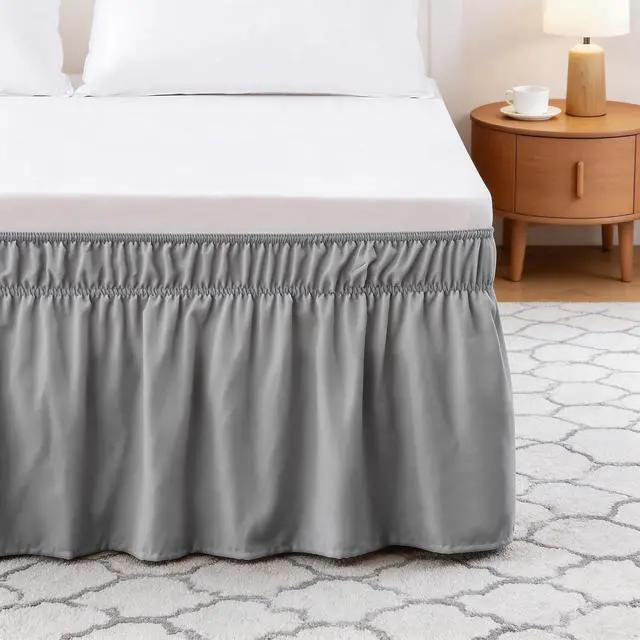Alt view image 5 of 7 - Vocander Grey Twin Bed Skirt 14 Inch Drop, Elastic Wrap Dust Ruffle