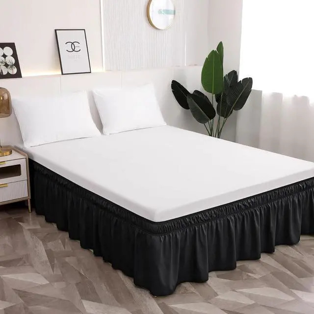 Main image of Toodou Easy to Install Wrap Around Bed Skirt Three Fabric Sides Elastic Dust Ruffled 16 Inch Tailored Drop, Fade Resistant-Black, Twin/Twin XL
