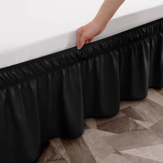 Alt view image 2 of 3 - Toodou Easy to Install Wrap Around Bed Skirt Three Fabric Sides Elastic Dust Ruffled 16 Inch Tailored Drop, Fade Resistant-Black, Twin/Twin XL