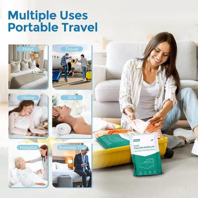 Alt view image 6 of 7 - Disposable Bed Sheets for Hotel, King Size Travel Disposable Bedding Set,Disposable Duvet/Comforter Cover,Safe and Portable for Travel,Contains 1bed Sheet 1quilt Cover and 2pillowcases
