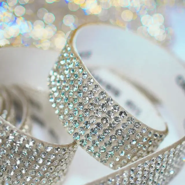 Alt view image 2 of 6 - 3 Yards Self-Adhesive Rhinestone Ribbon Strips,Crystal Diamond Sticker,Glitter Bling Tape Roll Banding Belt Wrap for Crafts DIY Event Dress Shoes Phone Car Party Decorations (White 7 Rows)