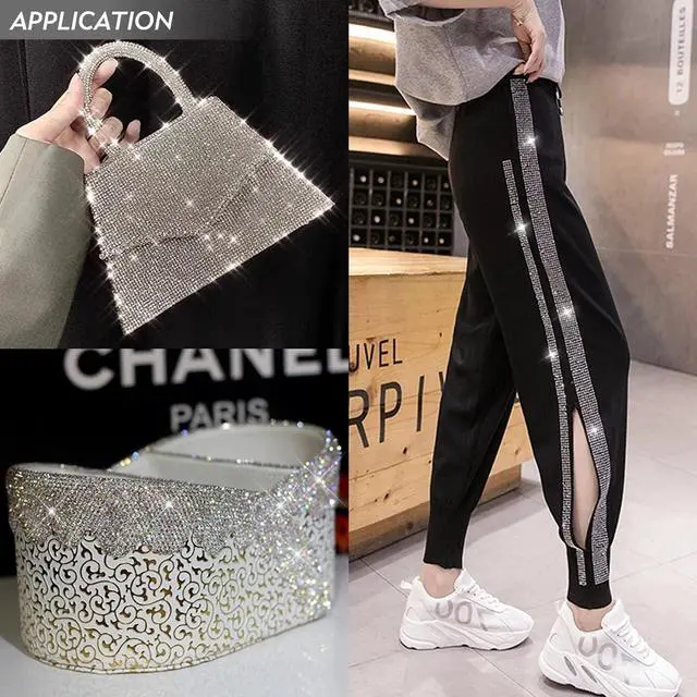 Alt view image 5 of 6 - 3 Yards Self-Adhesive Rhinestone Ribbon Strips,Crystal Diamond Sticker,Glitter Bling Tape Roll Banding Belt Wrap for Crafts DIY Event Dress Shoes Phone Car Party Decorations (White 7 Rows)