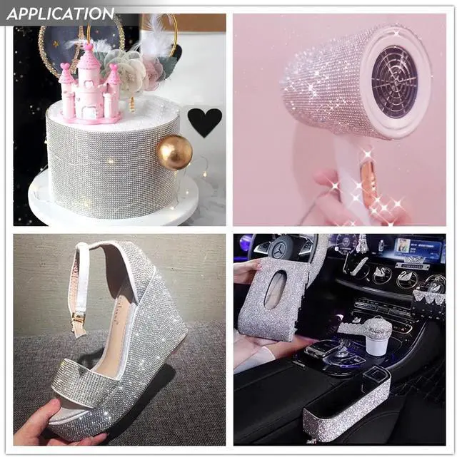 Alt view image 6 of 6 - 3 Yards Self-Adhesive Rhinestone Ribbon Strips,Crystal Diamond Sticker,Glitter Bling Tape Roll Banding Belt Wrap for Crafts DIY Event Dress Shoes Phone Car Party Decorations (White 7 Rows)