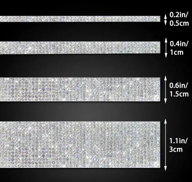 Alt view image 3 of 6 - 3 Yards Self-Adhesive Rhinestone Ribbon Strips,Crystal Diamond Sticker,Glitter Bling Tape Roll Banding Belt Wrap for Crafts DIY Event Dress Shoes Phone Car Party Decorations (White 7 Rows)