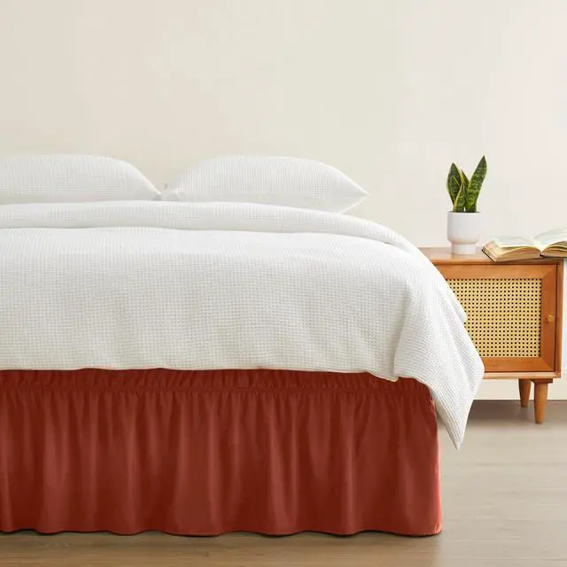 Alt view image 3 of 7 - Entisn Rust Wrap Around Bed Skirt, Twin Twin XL 14-Inch Brushed Drop