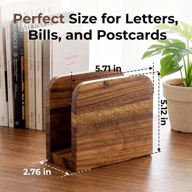 Alt view image 3 of 7 - Acacia Wood Mail Organizer Countertop -Letter Holder for Office Desk