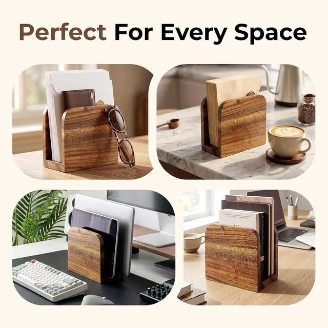 Alt view image 6 of 7 - Acacia Wood Mail Organizer Countertop -Letter Holder for Office Desk