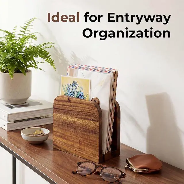 Alt view image 7 of 7 - Acacia Wood Mail Organizer Countertop -Letter Holder for Office Desk