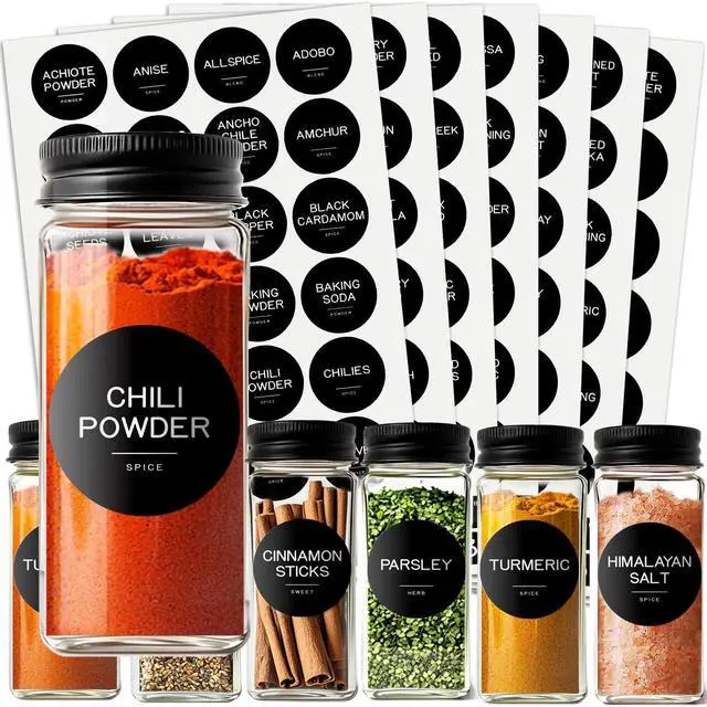 Main image of 245 Spice Jar Labels - Round Preprinted Minimalist Waterproof Stickers for Kitchen Jars, Herb & Seasoning Labels for Pantry Organization (Black)