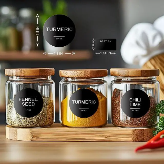 Alt view image 2 of 6 - 245 Spice Jar Labels - Round Preprinted Minimalist Waterproof Stickers for Kitchen Jars, Herb & Seasoning Labels for Pantry Organization (Black)