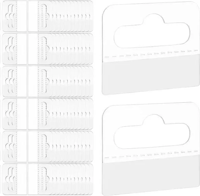 Main image of 200 Pack Plastic Hang Tags Clear Slot Hole Self Adhesive Hanging Tabs Heavy Duty Clear Plastic Hang Tags Hook for Store Retail Display Tab