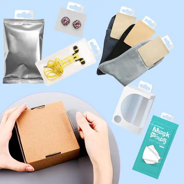 Alt view image 5 of 7 - 200 Pack Plastic Hang Tags Clear Slot Hole Self Adhesive Hanging Tabs Heavy Duty Clear Plastic Hang Tags Hook for Store Retail Display Tab