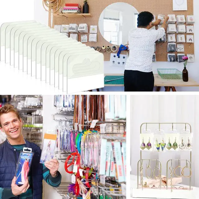 Alt view image 7 of 7 - 200 Pack Plastic Hang Tags Clear Slot Hole Self Adhesive Hanging Tabs Heavy Duty Clear Plastic Hang Tags Hook for Store Retail Display Tab