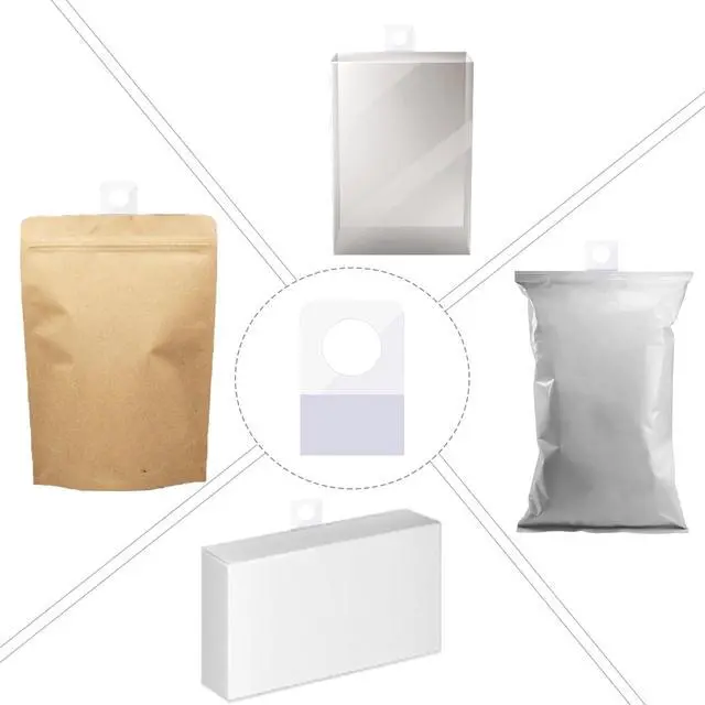 Alt view image 6 of 7 - 300PCS Clear Self Adhesive Hang Tabs, Slot Hole Sticky Hang Tabs Plastic Retail Hanging Tags Sticky Hanging Display Hook for Store Retail Items Display (1.3x0.9 Inch)