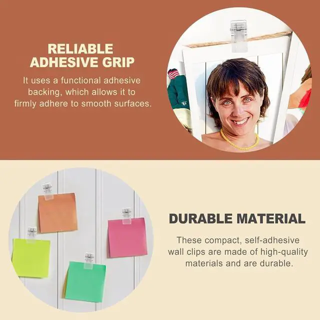 Alt view image 3 of 6 - 30 Pack Clear Adhesive Wall Clips Self Sticky Small Cable Hooks for Hanging String Lights Photos Posters Tapestries Damage Free Decorative Hangers Dorm Essentials