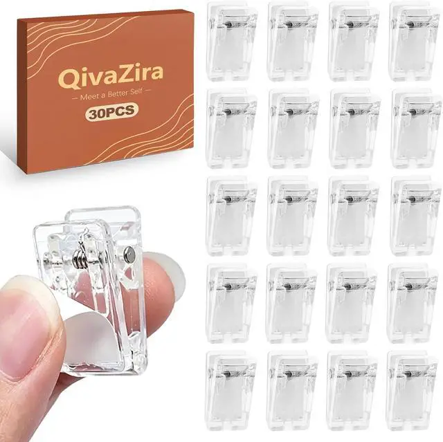 Main image of 30 Pack Clear Adhesive Wall Clips Self Sticky Small Cable Hooks for Hanging String Lights Photos Posters Tapestries Damage Free Decorative Hangers Dorm Essentials