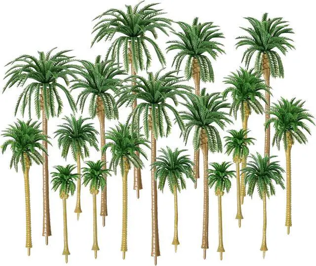 Main image of Palm Tree Model Trees, 18PCS Miniature Palm Trees Mixed 5 Size Fake Plastic Trees for Diorama, Model Train, Fairy Garden, Cake Decoration DIY Scenery Landscape Cake Decoration(3.1" - 6.3")