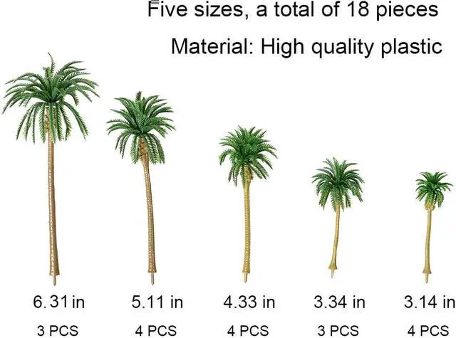 Alt view image 2 of 7 - Palm Tree Model Trees, 18PCS Miniature Palm Trees Mixed 5 Size Fake Plastic Trees for Diorama, Model Train, Fairy Garden, Cake Decoration DIY Scenery Landscape Cake Decoration(3.1" - 6.3")