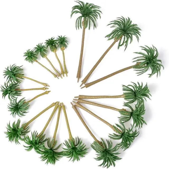 Alt view image 3 of 7 - Palm Tree Model Trees, 18PCS Miniature Palm Trees Mixed 5 Size Fake Plastic Trees for Diorama, Model Train, Fairy Garden, Cake Decoration DIY Scenery Landscape Cake Decoration(3.1" - 6.3")