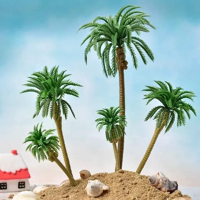 Alt view image 4 of 7 - Palm Tree Model Trees, 18PCS Miniature Palm Trees Mixed 5 Size Fake Plastic Trees for Diorama, Model Train, Fairy Garden, Cake Decoration DIY Scenery Landscape Cake Decoration(3.1" - 6.3")