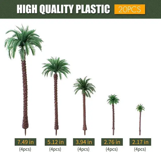 Alt view image 3 of 7 - Palm Tree Model Trees, Miniature Palm Trees Fake Plastic Trees for Cake Decoration, Diorama, Fairy Garden, Train Scenery & Beach Landscape DIY(20PCS2.1" - 7.4")