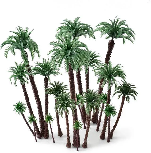 Alt view image 2 of 7 - Palm Tree Model Trees, Miniature Palm Trees Fake Plastic Trees for Cake Decoration, Diorama, Fairy Garden, Train Scenery & Beach Landscape DIY(20PCS2.1" - 7.4")