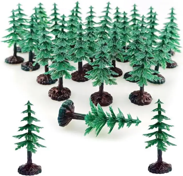 Main image of 30 PCS Miniature Trees Miniature Christmas Tree Figurines for Crafts Plastic Trees Scenery Landscape Model Pine Tree Diorama Trees