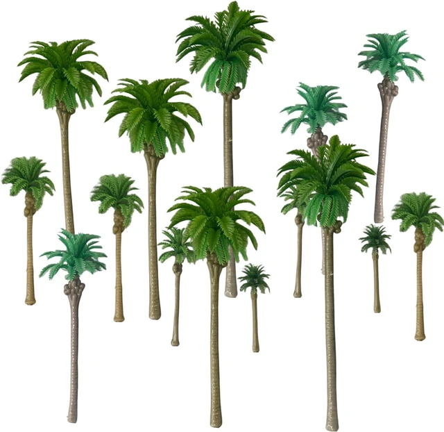 Main image of VICDUEKG 12Pcs Miniature Palm Trees 1.2-6.3 Inch Mixed Model Trees Diorama Supplies Natural Green Fake Mini Plastic Trees for DIY Train Scenery Architectural Layout Project