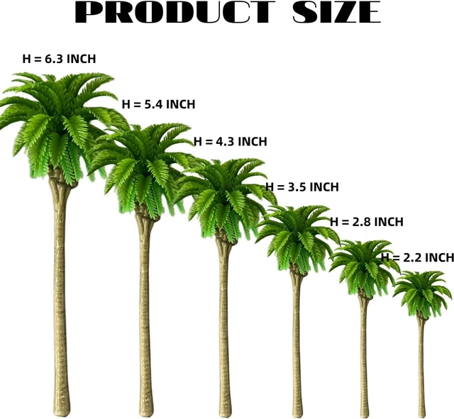 Alt view image 2 of 7 - VICDUEKG 12Pcs Miniature Palm Trees 1.2-6.3 Inch Mixed Model Trees Diorama Supplies Natural Green Fake Mini Plastic Trees for DIY Train Scenery Architectural Layout Project