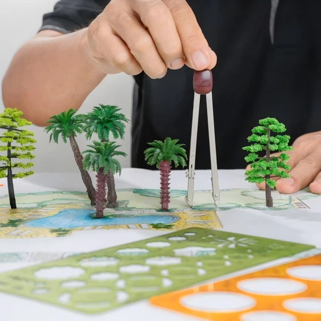 Alt view image 3 of 7 - VICDUEKG 12Pcs Miniature Palm Trees 1.2-6.3 Inch Mixed Model Trees Diorama Supplies Natural Green Fake Mini Plastic Trees for DIY Train Scenery Architectural Layout Project