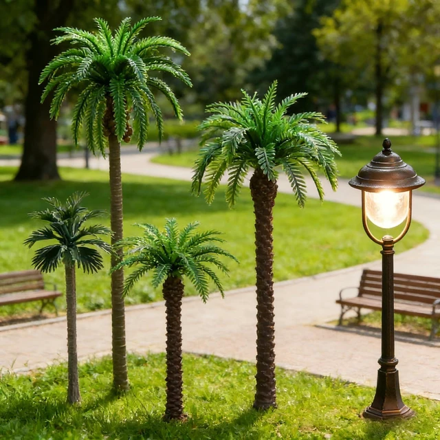 Alt view image 5 of 7 - VICDUEKG 12Pcs Miniature Palm Trees 1.2-6.3 Inch Mixed Model Trees Diorama Supplies Natural Green Fake Mini Plastic Trees for DIY Train Scenery Architectural Layout Project