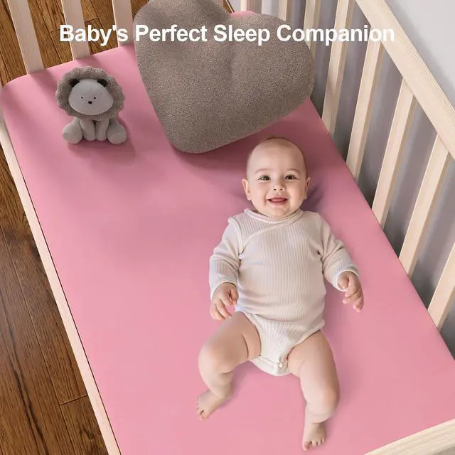Alt view image 6 of 7 - Baby Crib Sheets 2 Pack for Boys and Girls Fit for Standard Crib Toddler Mattress Breathable Soft Microfiber Baby Sheet 28x52x8in (Pink Rainbow & Pink)