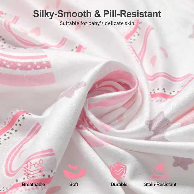 Alt view image 3 of 7 - Baby Crib Sheets 2 Pack for Boys and Girls Fit for Standard Crib Toddler Mattress Breathable Soft Microfiber Baby Sheet 28x52x8in (Pink Rainbow & Pink)