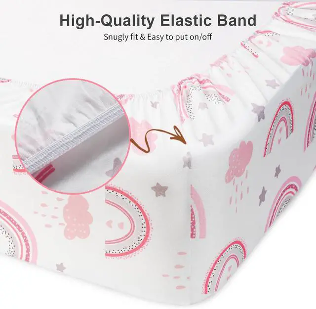 Alt view image 5 of 7 - Baby Crib Sheets 2 Pack for Boys and Girls Fit for Standard Crib Toddler Mattress Breathable Soft Microfiber Baby Sheet 28x52x8in (Pink Rainbow & Pink)
