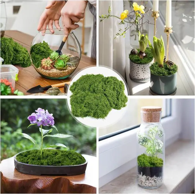 Alt view image 5 of 7 - Fake Green Moss for Plants Indoor, 5.3OZ Artificial Moss (Dark Green)
