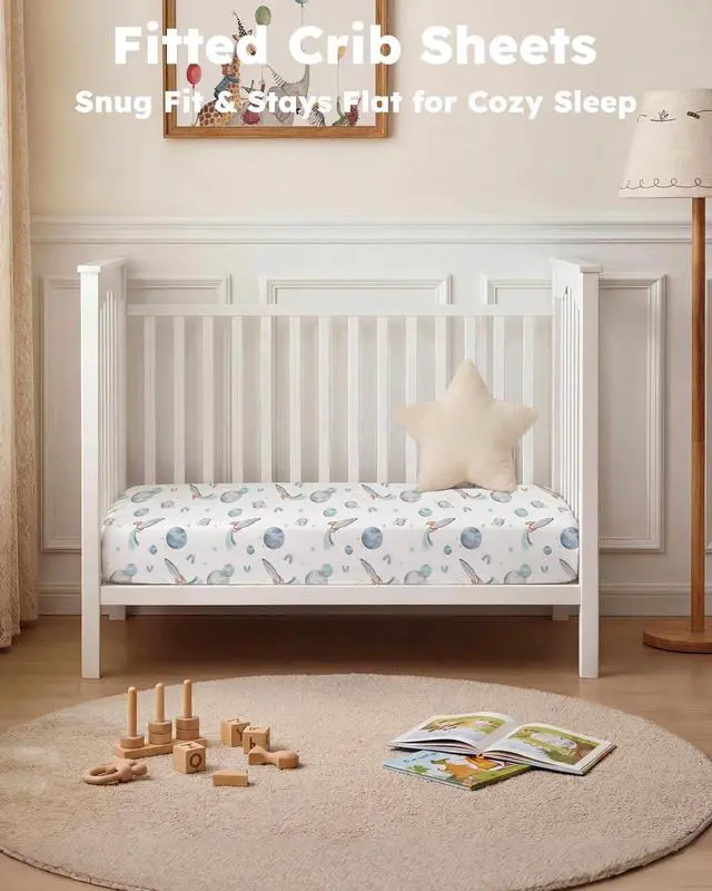 Alt view image 2 of 7 - Baby Crib Sheets for Boys and Girls, Fitted Crib Sheets 52" x 28", Soft Breathable Microfiber Sheets for Standard Crib and Toddler Mattress, 2-Pack Blue Rocket