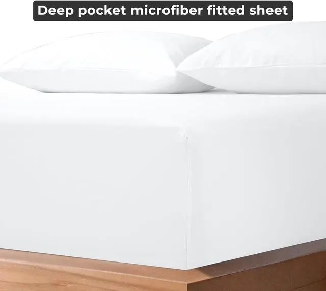 Alt view image 6 of 7 - Royale Linens Fitted Sheet Queen - Ultra Soft 1800 Brushed Microfiber - Hotel Luxury Bottom Sheets - Wrinkle Free & Fade Resistant - Deep Pocket Fitted Sheet Only (Queen, White)