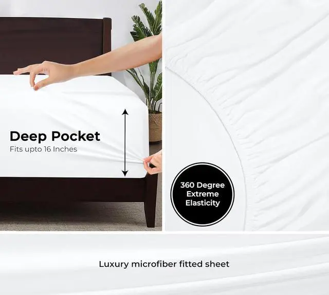 Alt view image 3 of 7 - Royale Linens Fitted Sheet Queen - Ultra Soft 1800 Brushed Microfiber - Hotel Luxury Bottom Sheets - Wrinkle Free & Fade Resistant - Deep Pocket Fitted Sheet Only (Queen, White)